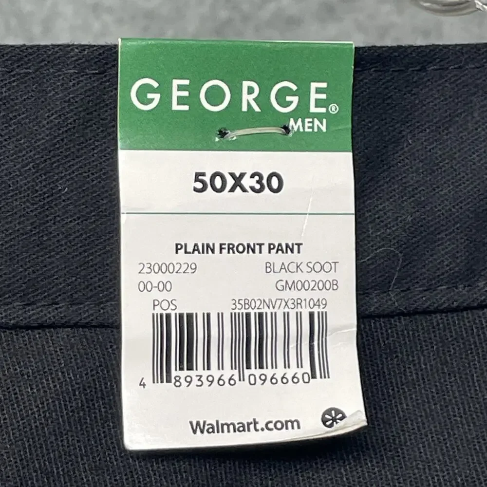 NWT George Fits Men 50x29 Black Classic Fit Flat Front Pants Career Service Wear